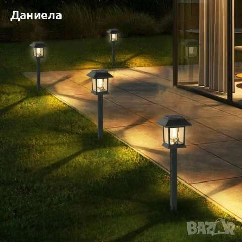 Соларни градински LED лампи – Комплект 2 бр. водоустойчиви с автоматичен ден/нощ сензор за двор, снимка 2 - Лед осветление - 54857939