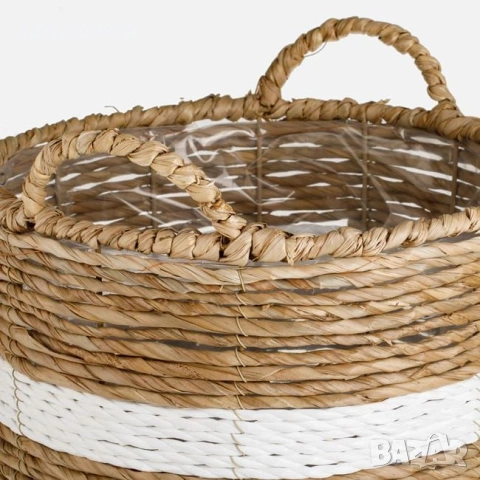 Плетена кашпа - Ø 35 x 41 см, кошница, снимка 3 - Саксии и кашпи - 54496460