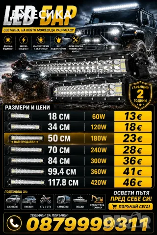 Лед бар халоген 300W - 84 см 360W - 99.4 см 420W - 117.8 см 18 см 34 см 50 см 70 см, снимка 4 - Аксесоари и консумативи - 55539669