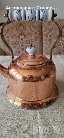 Винтидж меден чайник с порцеланова дръжка , снимка 2 - Сервизи - 55349970