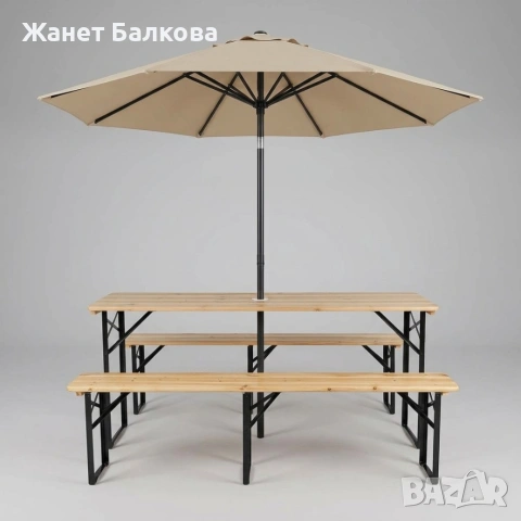 Сгъваем комплект за пикник с дървена маса и 2 пейки, снимка 5 - Други стоки за дома - 54789289