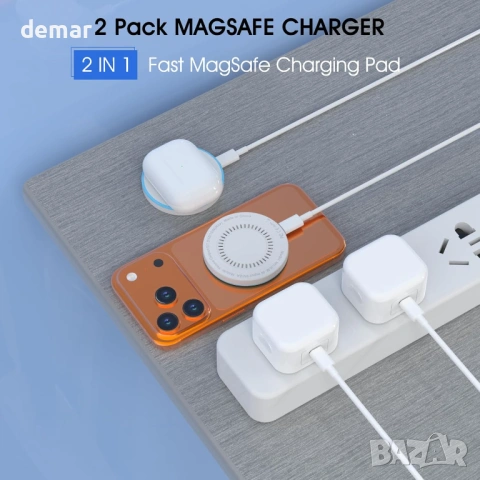 Безжично магнитно зарядно за iPhone (2 броя), 15W Mag-Safe зарядна подложка и 20W кабелно зареждане, снимка 8 - Безжични зарядни - 54342162