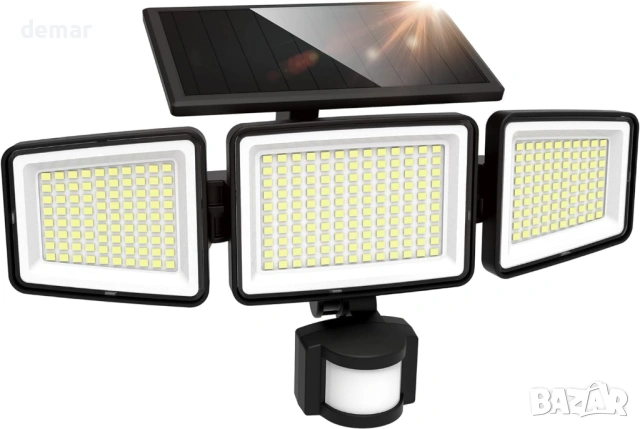 LUTEC Соларна външна охранителна лампа 302 LED 1500LM, сензор за движение, 3 глави