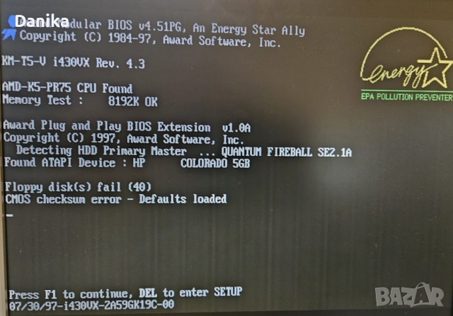 Работеща ретро дънна платка Jamicon MB-KM-T5-V i430VX Rev. 4.3 Socket 7 , снимка 2 - Дънни платки - 48599583
