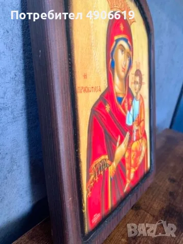 Красива икона Света Богородица Прусиотиса върху масивно дърво, снимка 3 - Антикварни и старинни предмети - 55605321