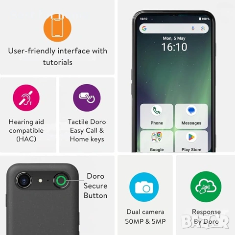 Doro - Aurora A30 смартфон - мобилен телефон за възрастни хора, снимка 3 - Други - 54376301