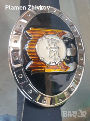 натурална кожа с катарама на известна метъл група , снимка 6 - Чанти - 54111801