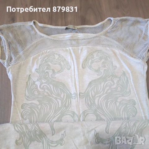 Ефектна памучна  рокля в цвят крем с бароков мотив и мрежа, снимка 2 - Рокли - 55273588