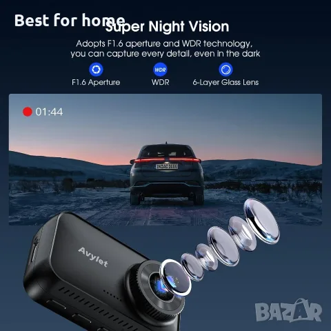 Avylet 4K/2.5K+1080P Видеорегистратор за автомобили отпред и отзад, снимка 7 - Друга електроника - 55548101