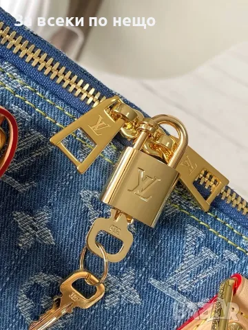 LV/Speedy Bandoulière 30/Denim Blue Дамска Синя Чанта Monogram Деним Плат С Естествена Кожа К. ch54, снимка 2 - Чанти - 55418894