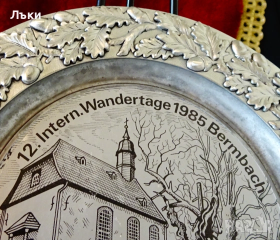 Калаена чиния,църква,жълъди,калаена сватба. , снимка 2 - Антикварни и старинни предмети - 54358546