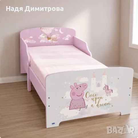 Детско легло Peppa Pig 140x70 см с ламелна основа – Розово легло с Пепа Пиг, замък и еднорог, снимка 2 - Мебели за детската стая - 55671157