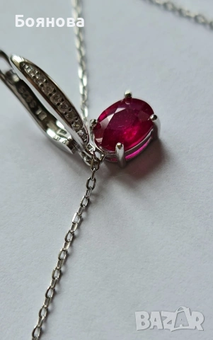 Сребърен комплект от естествен Рубин , снимка 2 - Колиета, медальони, синджири - 54166155