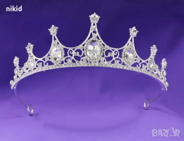 Златиста сребриста Метална с розови бели камъни елегантна корона тиара дамска детска за декор торта, снимка 8 - Аксесоари за коса - 51086797