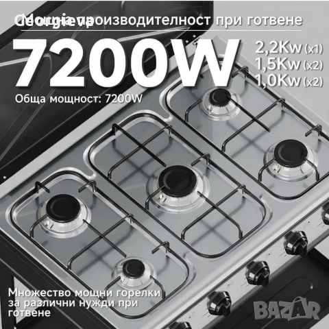 Газова печка HOMELUX с 5 котлона и стелаж на два етажа, 7.2kW, неръждаема стомана, снимка 7 - Печки, фурни - 54828585