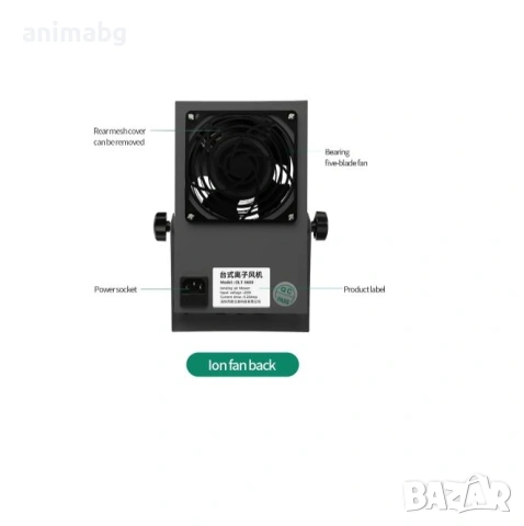 ANIMABG Настолен елиминатор на статично електричество, AC йонен вентилатор, снимка 10 - Друга електроника - 54390668