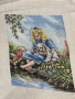 Ръчно бродиран гоблен – Момиче с куче край река (без рамка) , снимка 4