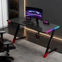 Геймърско бюро 140x60x75 см, RGB LED осветление, карбонов плот, поставка за чаша и слушалки, черно, снимка 7