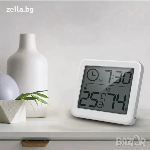 Дигитален термометър и влагомер с часовник, 3.2" LCD дисплей, ±1°C точност, за дома, офиса 10186, снимка 6 - Друга електроника - 54660522