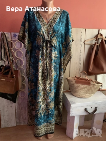 🩵🩵🩵 Кафтан рокля в тюркоаз💙 л/хл💎, снимка 2 - Рокли - 55604880
