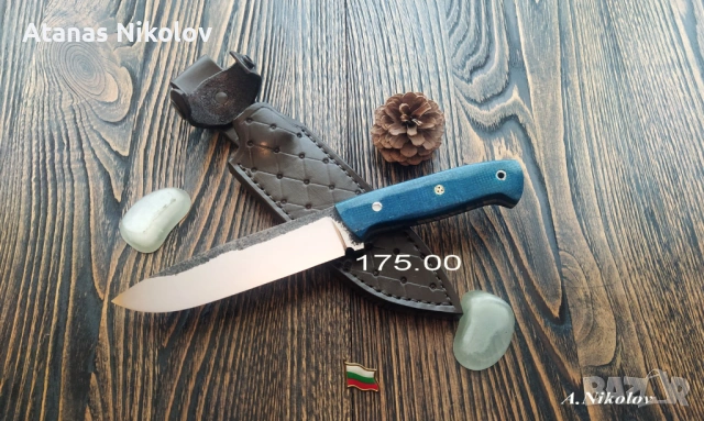 Нож от кована инструментална стомана Х12МФ- синя микарта