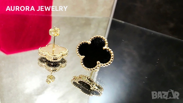 Van Cleef & Arpels VCA Gold Black Onyx Vintage Alhambra Stud Дамски Обеци с Винт, снимка 2 - Обеци - 54709949