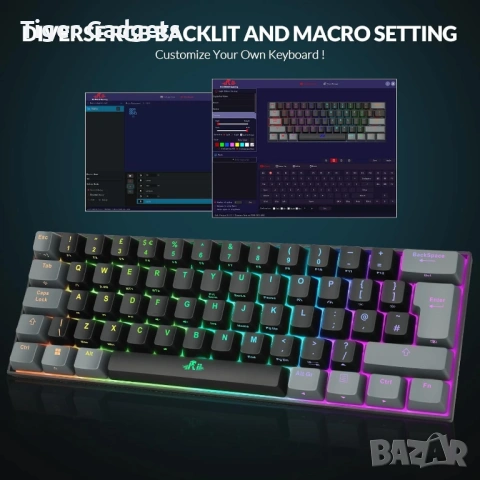 Rii RK802 Wireless Mechanical Keyboard – безжична механична gaming клавиатура с RGB и Red Switches, снимка 3 - Клавиатури и мишки - 54522530