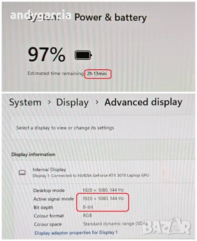 RTX 3070 8GB 175W/Intel Core i9 - 11900 Desktop/16GB RAM/1TB SSD/17.3 144hz IPS FHD/Clevo X170KM-G, снимка 14 - Лаптопи за игри - 55189881