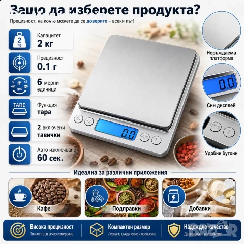 Професионална точна електронна кухненска везна дигитален кантар за кафе храна добавки кухня до 2кг, снимка 5 - Везни - 50921433