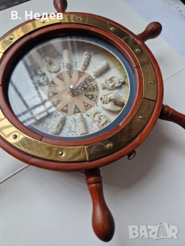 Стенен часовник - корабен рул; индекси - моряшки възли! Quartz, снимка 3 - Стенни часовници - 53956441