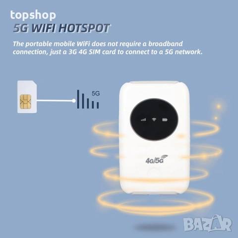 4G/5G Wi-Fi рутер, Слот за SIM карта, Преносим, 3200mAh, Бял, 10 x 6 см, BIGLISTENING®, снимка 3 - Рутери - 54317422