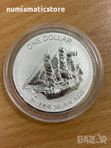 Острови Кук - 1 долар – кораб, 1 OZ – Сребърна монета , 1 унция, снимка 2 - Нумизматика и бонистика - 54528959