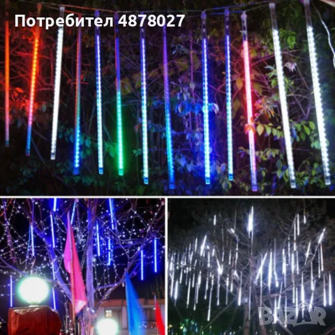 Коледни Led висулки падащ сняг / Размер на висулката:  50см/ Бяла светлина / 8 бр. висулки; разстоян, снимка 3 - Декорация за дома - 55393264