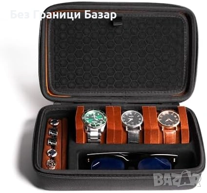Нова Кутия за 3 часовника очила бижута твърд органайзер пътуване Пътнически калъф, снимка 2 - Други - 54093047