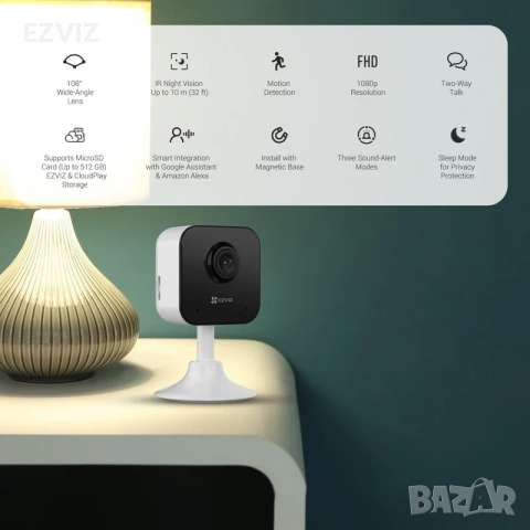 EZVIZ 2.0 Мегапиксела Wi-Fi камера с двупосочно аудио за вътрешен монтаж на марката , снимка 3 - HD камери - 55026734