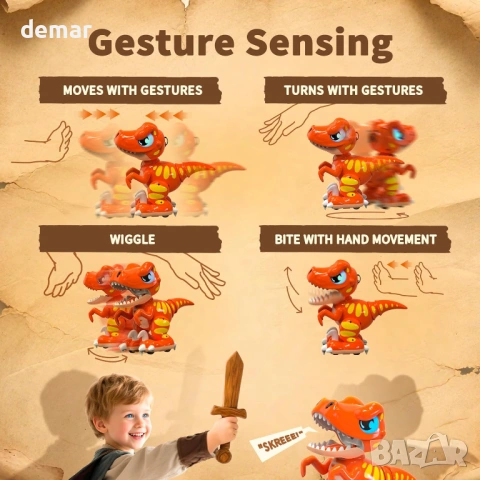 Играчка динозавър с дистанционно управление, сензор за жестове, снимка 3 - Електрически играчки - 54015394