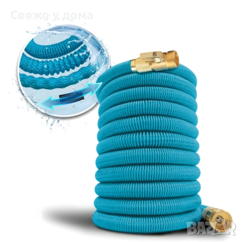 Гъвкав градински маркуч с медни накрайници - 5 м (сгънато) / 15 м (разтегнато), снимка 6 - Напояване - 54074223