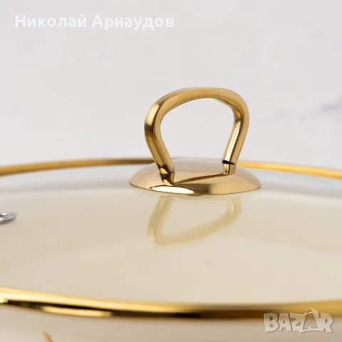 Тенджера Goldmann GM 8017-24B, 6.2L, 24x15см, Емайлирана, Индукция, Златист/Мрамор, снимка 5 - Съдове за готвене - 55645588