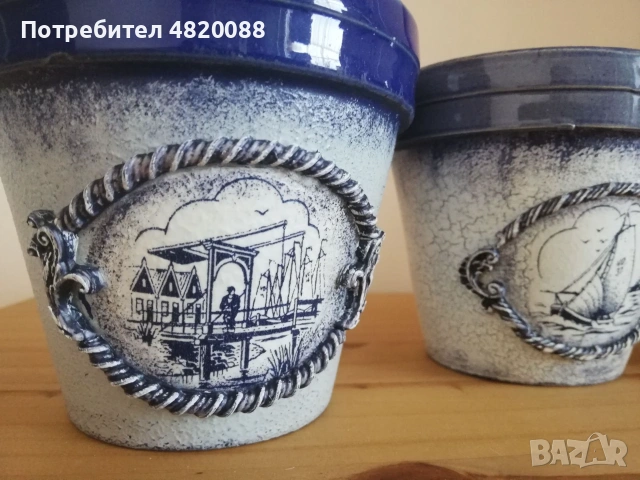 Кашпи с холандски мотиви РЪЧНА декорация, снимка 3 - Саксии и кашпи - 55229566