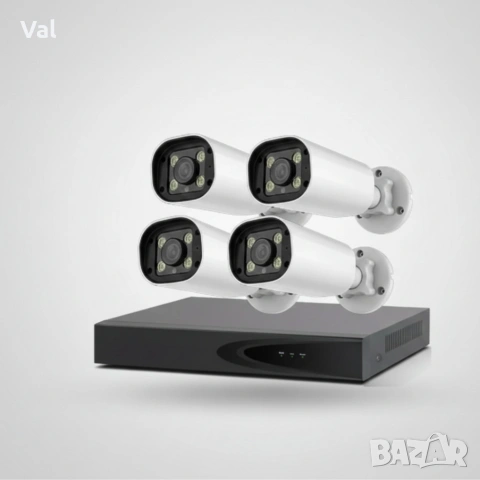 Комплект 4бр AI Smart камери с пълноцветно нощно виждане и NVR за професионално видеонаблюдение