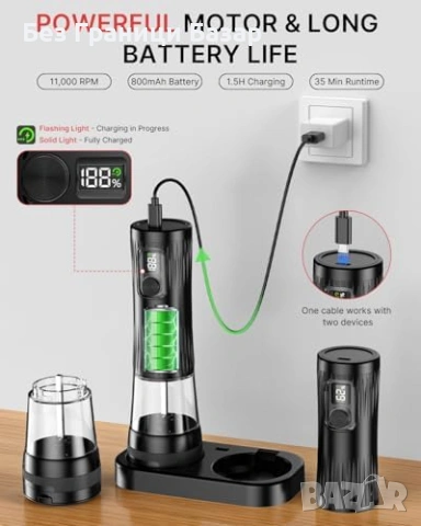 Нови Електрически солничка и пиперничка комплект 2 броя LED светлина за кухня подправки, снимка 6 - Други - 54142734