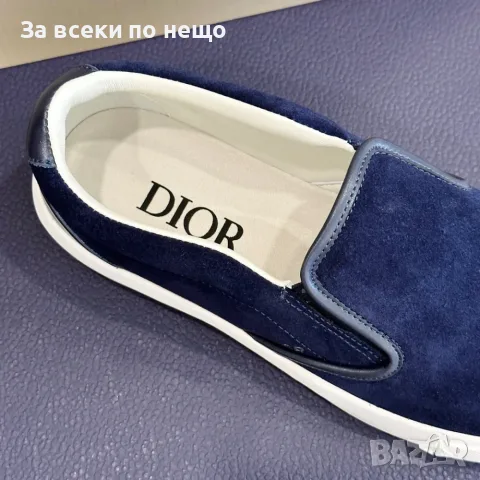 CD Slide Navy/White Стилни Мъжки Обувки Dior Slip-On Sneaker От Тъмносин Велур Код ch102, снимка 8 - Ежедневни обувки - 55663139