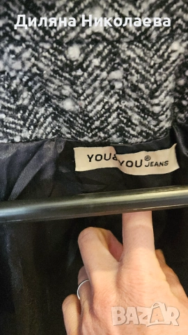 Дамско сиво черно палто р-р S-M, снимка 2 - Якета - 54200396