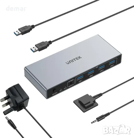 iNTEK USB DP KVM суич 2-в-1, с USB 3.0 разпределение и превключване за 2 компютъра към 1 монитор