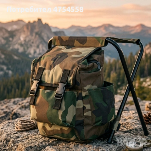 Камуфлажна раница-табуретка 2 в 1 – Удобство и практичност за къмпинг, риболов и туризъм