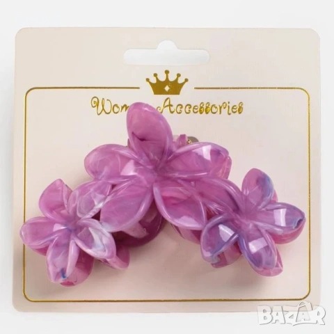Дамска шнола с цветя лилав marble ефект 10 см_1261758, снимка 2 - Аксесоари за коса - 54700832