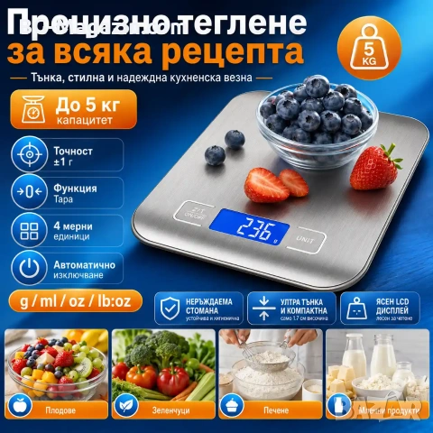 Точна кухненска електронна везна кантар за храна кафе зеленчуци плодове професионална дигиталена