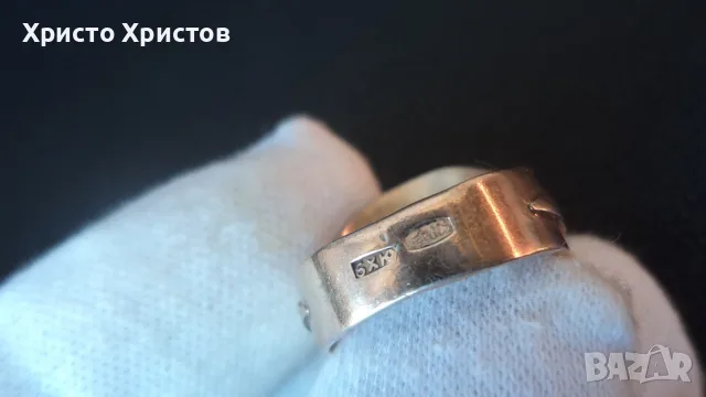 Руски сребърен винтидж пръстен с позлата, снимка 6 - Пръстени - 55539546