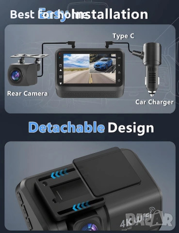 Otovoda Видеорегистратор за автомобили с предна и задна камера, 4K+1080P WiFi двойна видеокамера , снимка 7 - Други - 54414160