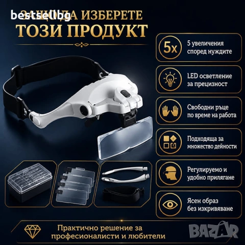 Увеличителна лупа за глава очила с осветление за четене шиене гоблени, снимка 7 - Други инструменти - 29154941